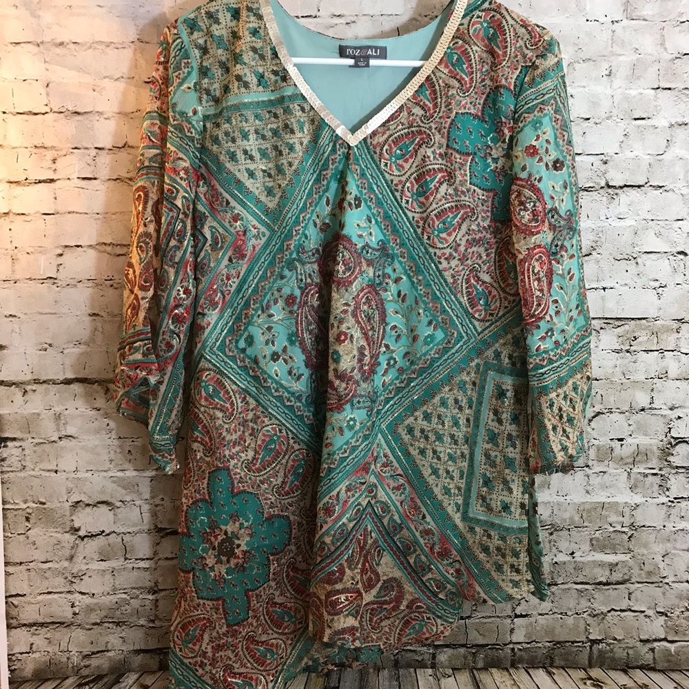 Roz & Ali asymmetricTop Sz L turquoise